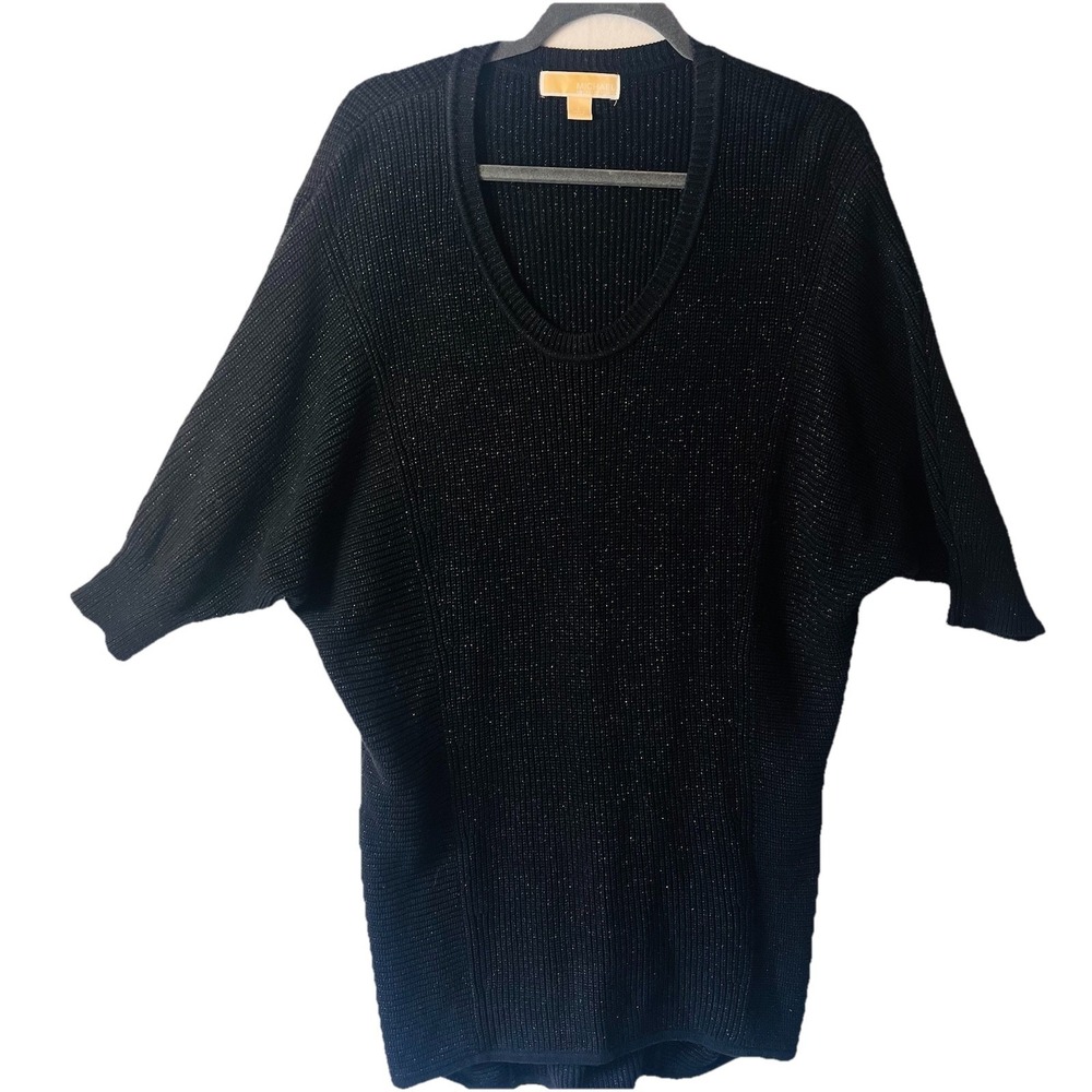 Michael Kors Dress Size Lg. Black Metallic Sweater 3/4‎ Sleeve Ribbed Sparkle